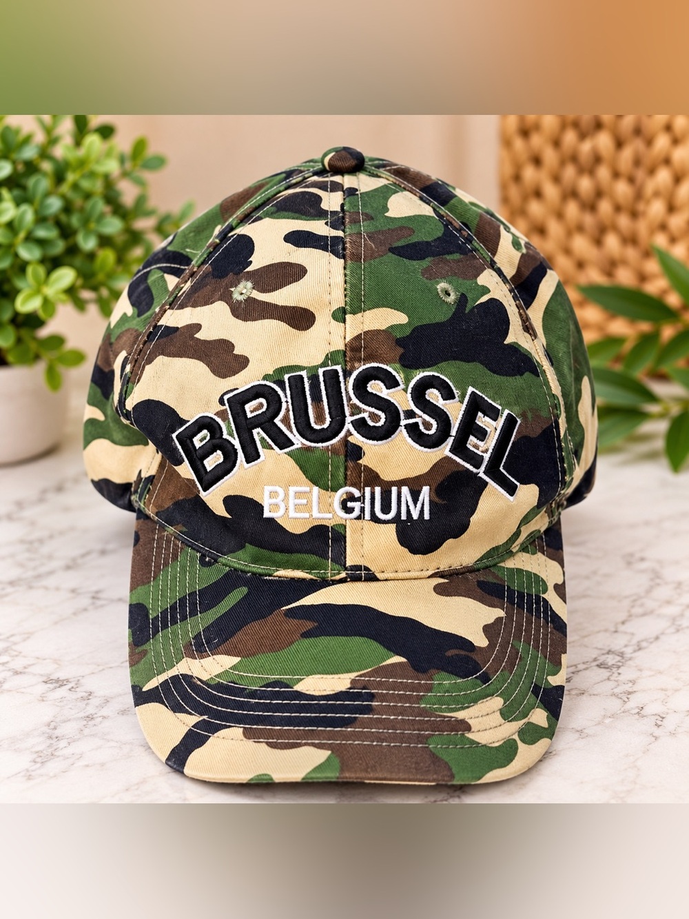 Camo Brussel Belgium Baseball Cap | Embroidered Belgium Graphic | Adjustable Hat